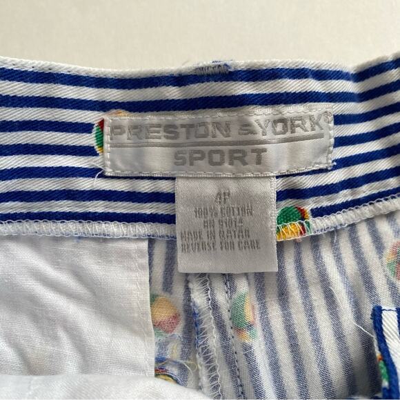 Vintage 90s Preppy Preston & York Sport High Waisted Blue White Striped Shorts - Picture 4 of 4